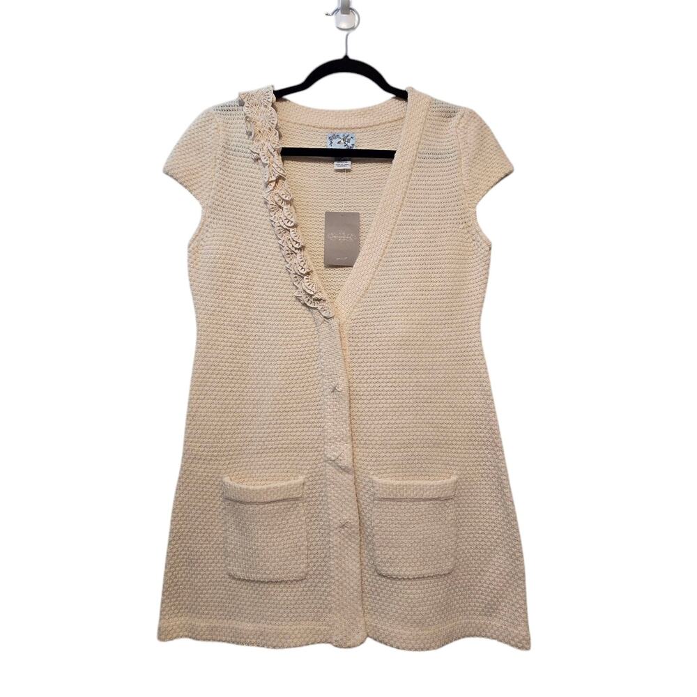 Anthropologie Tabitha NWT Womens Ivory Wool Sweater Dress MED Crochet Bohoโ $169